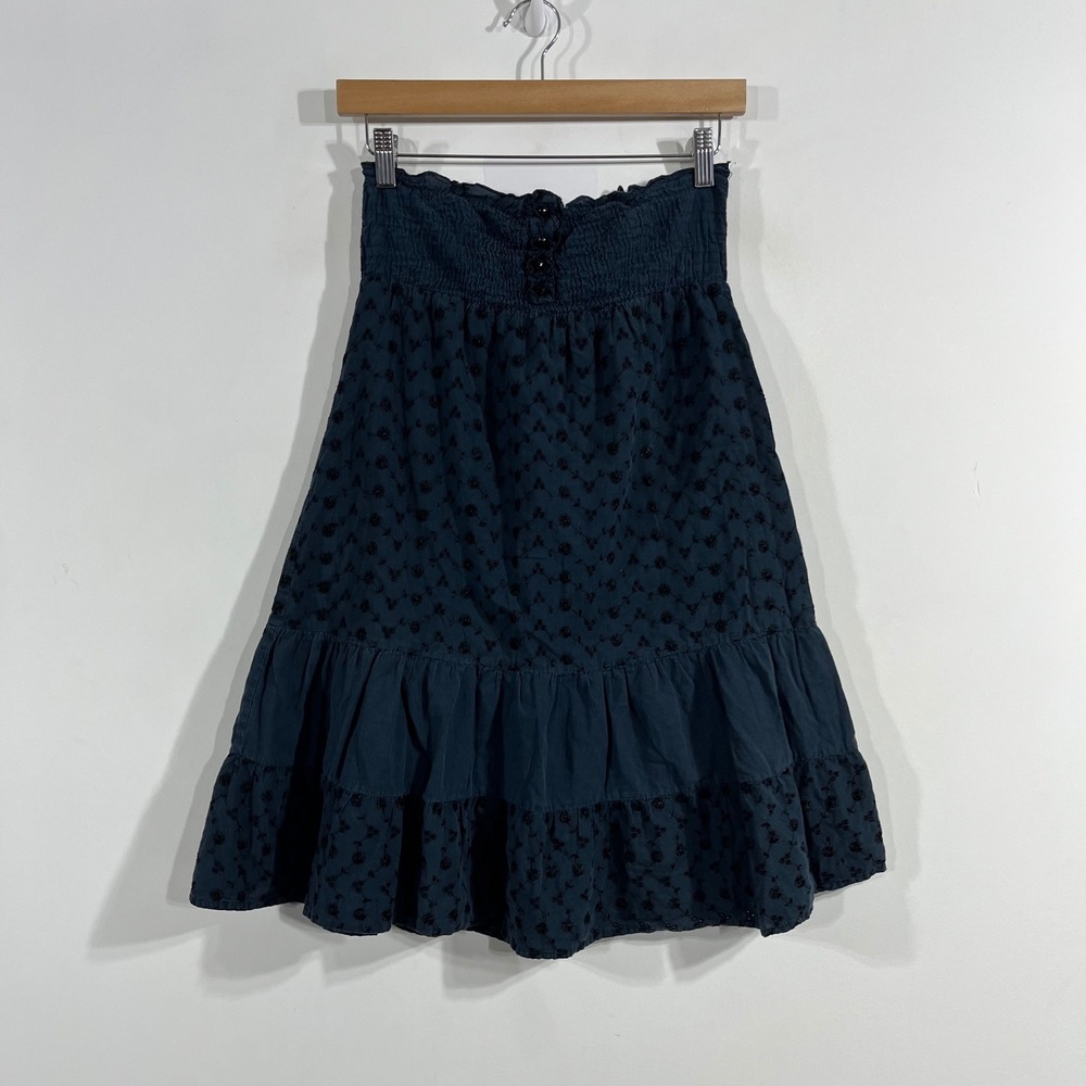 Max Y2K Babydoll Euro Summer Preppy Eyelet Tiered Smocked Waist Midi Skirt Small